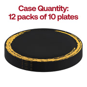 120-pack of black round plastic salad plates with a gold moonlight pattern
