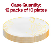 120-pack of disposable white dinner plates with a luxurious gold antique floral pattern