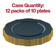 120-pack of navy disposable plastic plates with a luxurious gold rim and blossom detail