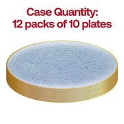 120-pack of pearl clear blue disposable dinner plates with a hammered gold rim