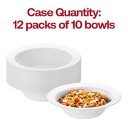 120-pack of round white plastic dessert bowls featuring a clean edge rim, 5 oz capacity