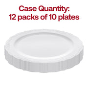 120-pack of white round plastic salad plates with a refined vintage style