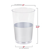 12 oz clear plastic tumblers with a metallic silver thick base, measuring 3” x 4.5” x 2”; pack of 240