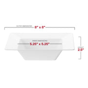 12 oz white square soup bowls, made of durable disposable plastic, sold in a bulk pack of 120, great for catering