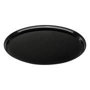 16" Black Round Plastic Trays create a bold backdrop for appetizers, desserts, and snack assortments at upscale events