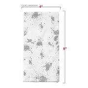 16x16 inch unfolded white dinner napkins featuring silver splatter pattern, perfect for formal place settings