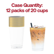 240-pack of 12 oz round clear plastic tumblers with a classic metallic gold rim, disposable and perfect for parties