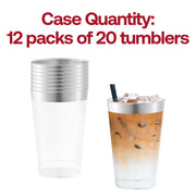 240-pack of 12 oz round clear plastic tumblers with a classic metallic silver rim