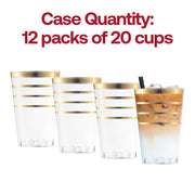 240-pack of 12 oz round clear plastic tumblers with an elegant gold stripe accent