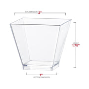 240-pack of clear plastic mini verrine cube cups, 2" x 2", 2 oz capacity, ideal for individual portions of desserts or appetizers.