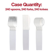 240-piece disposable silver plastic cutlery set with white handles, combining style and convenience for any occasion
