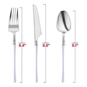 240-piece disposable silver plastic cutlery set with white handles, offering a perfect blend of style and convenience for any occasion.