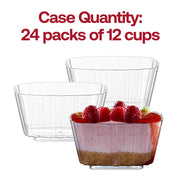 288-count of biodegradable clear fluted rectangular pudding cups, 3.5" x 3.5" dimensions, perfect for sustainable dessert servings.