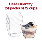 288-count of biodegradable clear small square disposable cups, 2.25" x 2.25", 3.5 oz capacity, perfect for eco-friendly dessert servings.