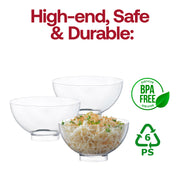 288-count of clear round disposable mini bowls, 2.5" diameter, 2.65 oz capacity, perfect for small portions and dips.