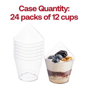 288-pack of biodegradable clear teardrop disposable cups, 3.75" x 2.5", 4 oz capacity, perfect for eco-friendly drink or dessert servings.