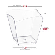 288-pack of clear small square disposable plastic cups, 3.5 oz capacity, 2.25" x 2.25" size, perfect for single servings of desserts.