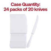 480-pack of 9-inch white Baroque plastic dinner knives, disposable for easy cleanup while maintaining an elegant appearance