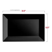 5.5 x 8.5-inch black rectangular plastic dessert plates, perfect for serving desserts or appetizers