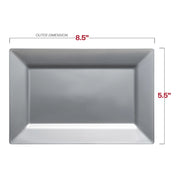 5.5 x 8.5-inch silver rectangular plastic dessert plates, ideal for serving desserts or appetizers