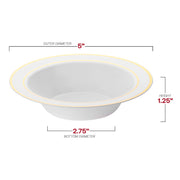 5 oz disposable dessert bowls in white with an elegant gold edge rim