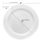 6-inch round white pastry plates with elegant silver rim