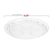6.25-inch clear round pastry plates featuring a decorative floral pattern