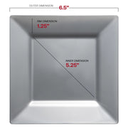 6.5-inch silver square salad plates made of durable plastic, perfect for formal dining