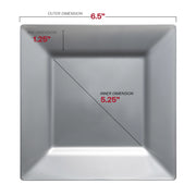 6.5-inch square appetizer plate in silver, perfect for serving appetizers or desserts with a modern touch