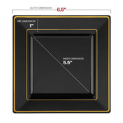 6.5-inch square appetizer plate with gold square edge rim, ideal for serving small starters or desserts