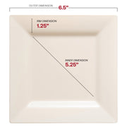 6.5-inch square ivory disposable plastic plates, perfect for cake and dessert servings