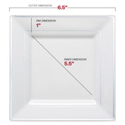 6.5-inch white plastic plates featuring a silver square edge rim, disposable and stylish