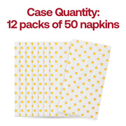 600-count case of gold dot dinner napkins in classic white, the perfect size and quantity for large gatherings