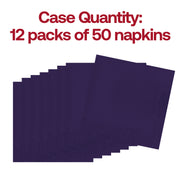 600-count pack of disposable purple beverage napkins, each measuring 10 x 10 inches, perfect for events or catering