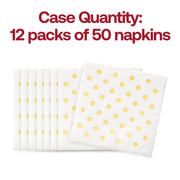 600-count pack of gold dot paper napkins in beverage size, offering the perfect quantity and sizing for any party