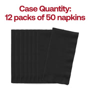 600-pack of disposable black velvet dinner napkins, 16 x 16 inches, ideal for catering, weddings, or events.
