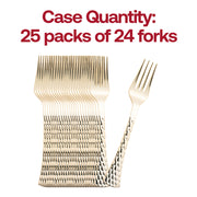 600-pack of disposable gold plastic forks, shimmering and elegant, perfect for high-end dining experiences
