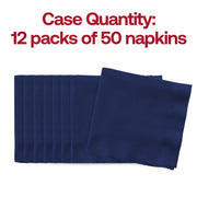 600-pack of disposable navy blue beverage napkins, 10 x 10 inches each, ideal for events, bars, and catering.