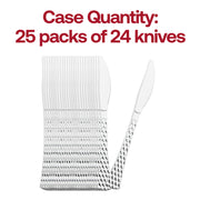 600-pack of shiny silver disposable plastic knives, durable and lightweight, great for catering, banquets, and large gatherings