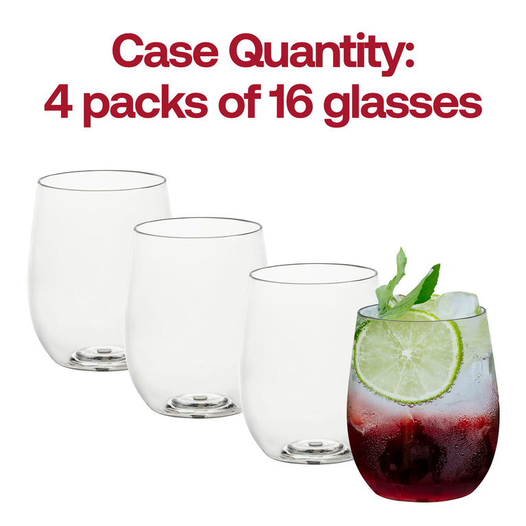 12 oz. Clear Elegant Stemless Plastic Wine Glasses 64 Glasses