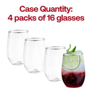 64-pack of clear stemless plastic wine glasses, 12 oz, great for large parties, catering, and formal events