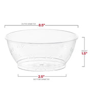 6 oz clear plastic dessert bowls with a subtle floral pattern, round disposable design