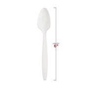 6" white plastic spoons, lightweight yet sturdy, perfect for formal events, weddings, and receptions