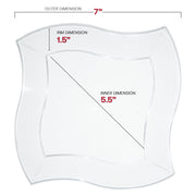 7-inch clear plastic salad plates with a modern wave design, durable and disposable