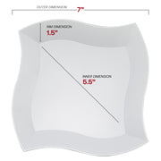 7-inch round appetizer plates in white plastic with a unique wave design