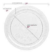 7-inch round salad plates in clear plastic with a stylish floral design.
