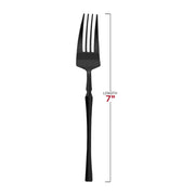 7-inch solid black disposable plastic dessert forks, sleek Moderno design, perfect for stylish dining and dessert servings