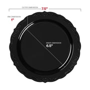 7.5-inch appetizer plate in black with a vintage rim, ideal for serving appetizers or desserts