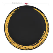 7.5-inch black plastic salad plates with a gold moonlight accent, disposable and elegant