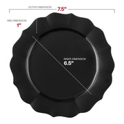 7.5-inch black round plastic plates with an elegant lotus motif